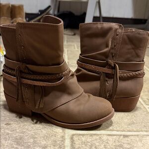 Girls Brown Ankle Boots with Braided Strap
